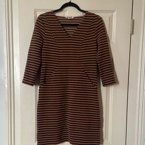 Boden Brown and Blue Striped V-Neck Shift Dress